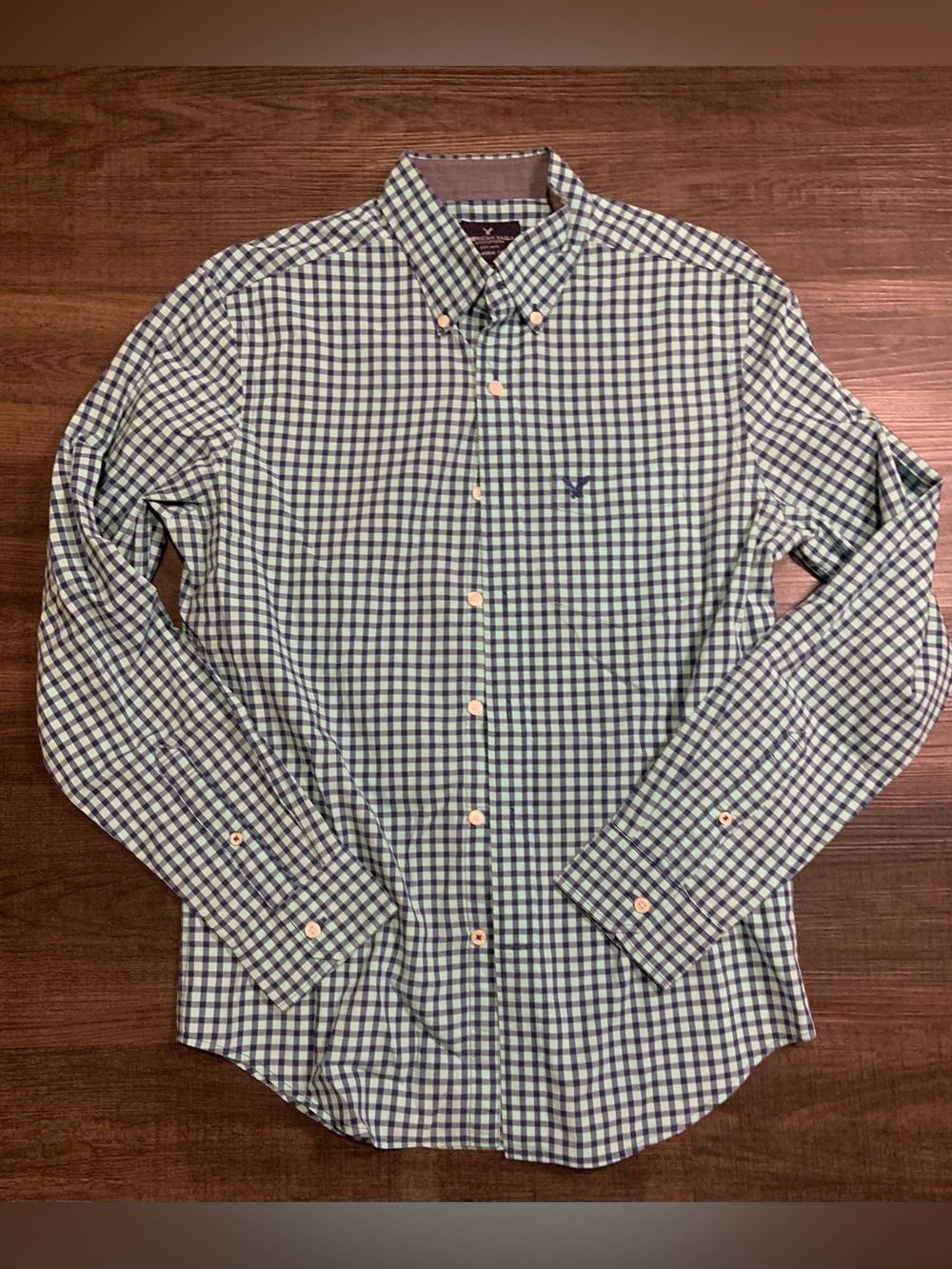 American Eagle Outfitters Green and Navy Gingham Button-Down Shirt